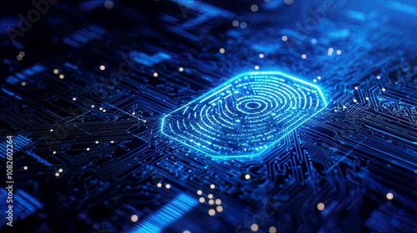 Fototapeta Glowing biometric firewall system protecting critical systems with advanced encryption