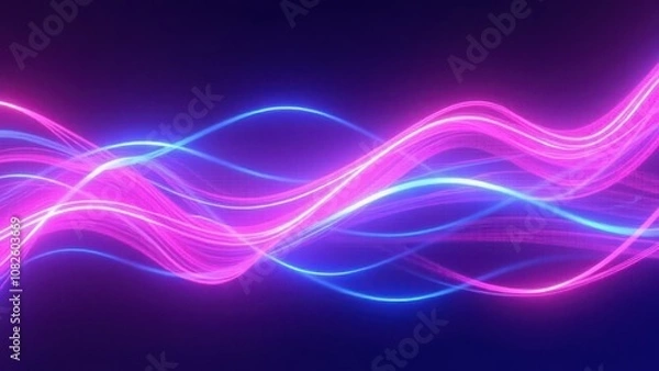 Fototapeta Abstract digital waves with shimmering particles, evoking a sense of energy and flow against a deep, dark blue background