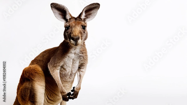 Fototapeta Close-up portrait of a kangaroo on a white background.