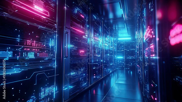 Fototapeta Hyper-detailed AI-driven encryption systems with glowing holographic firewalls, safeguarding cloud storage