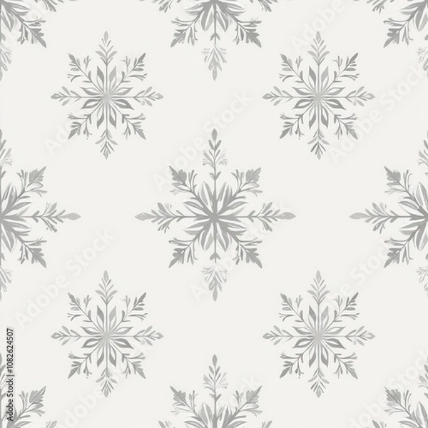 Fototapeta Abstract snowflakes in light gray on a pale background, minimalistic winter design, seamless repeating pattern