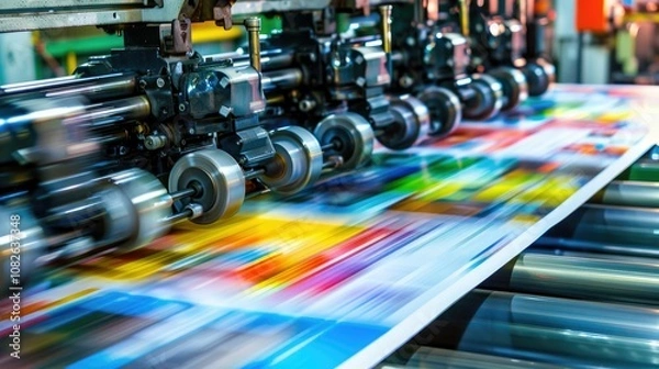 Fototapeta High-speed printing press in an industrial setting