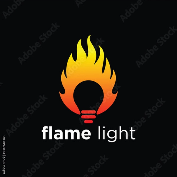 Fototapeta fire flame with light bulb logo design vector