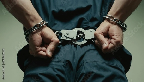 Obraz view from behind a man in handcuffs