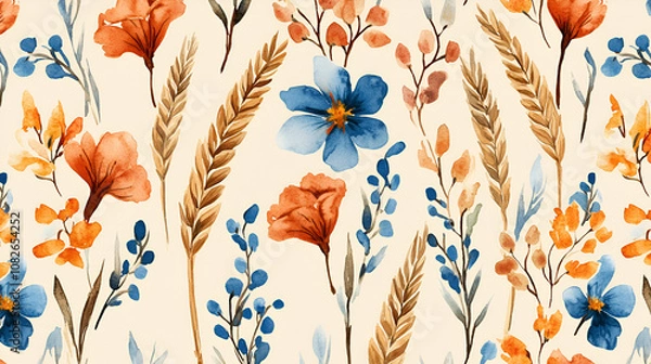 Fototapeta Fall colorful floral background.pattern for fashion,fabric and all prints on light beige background.