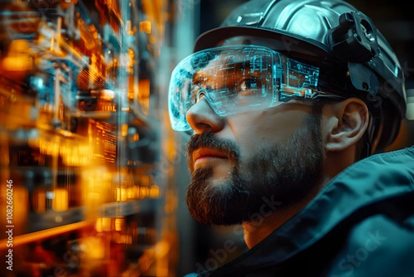 Obraz Photo - Engineer in AR Glasses Inspects Server Room