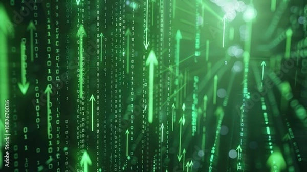 Fototapeta Investment concept with green arrows emerging from a digital grid