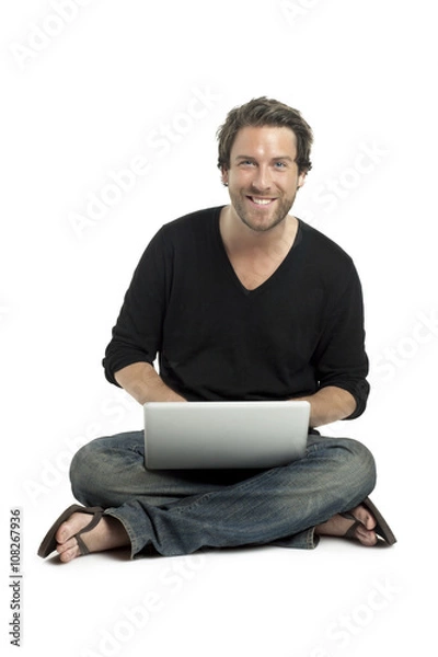 Obraz man smiling with a laptop