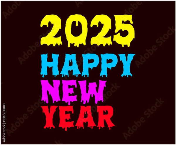 Fototapeta Happy New Year 2025 Design Multicolor Paint Drawing Typography Creative Abstract Vector Illustration