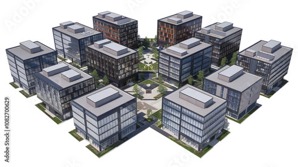 Fototapeta Aerial Hyperrealistic View of Modern Business Complex