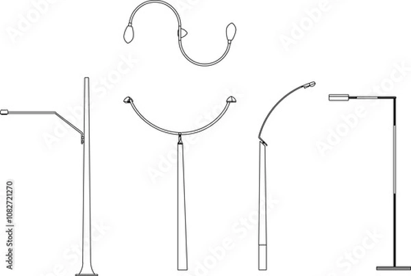 Fototapeta Vector sketch illustration of street lighting lamp design silhouette