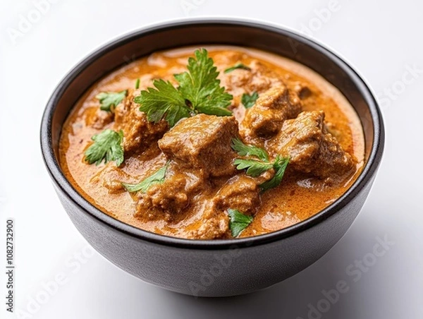 Fototapeta Close-Up of a Bowl of Spicy Indian Curry Garnished with Fresh Coriander, Displaying a Rich and Creamy Texture Perfect for Culinary Delight and Warm Meals