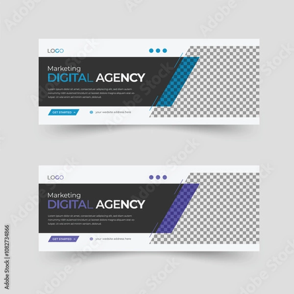 Fototapeta Modern blue and purple color variation fully editable web banner design for digital marketing agency