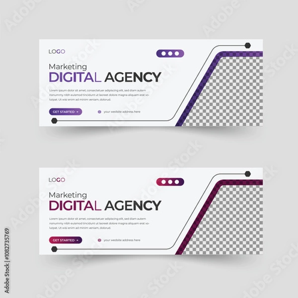 Fototapeta Fully editable modern web banner template or social media advertising design with image replacing are