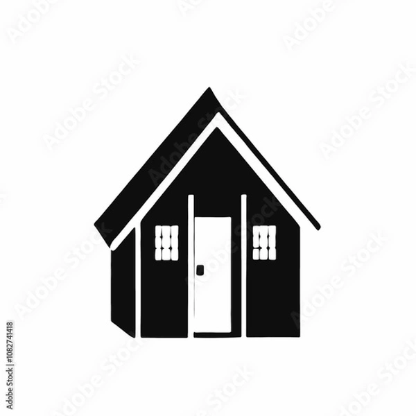 Fototapeta A black and white illustration of a hut or small building with a pointed roof