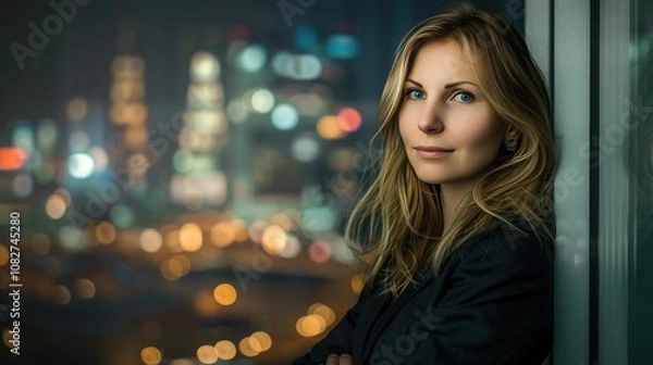 Fototapeta Professional business portrait with dynamic cityscape background