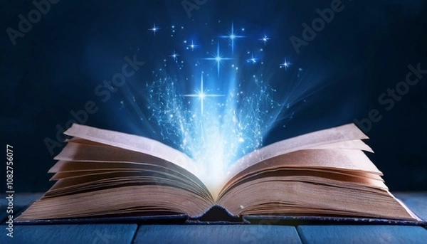 Fototapeta 책에서 판타지세계의 마법이 튀어나오고 있다