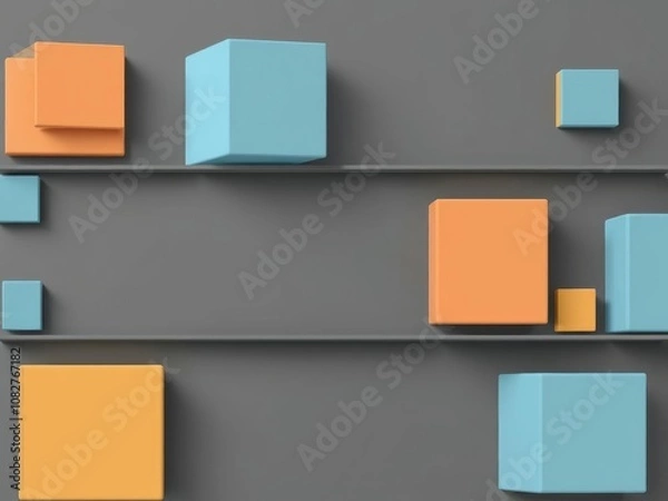 Fototapeta Randomly arranged white cube boxes background with copy space for text, 3D, modern, background