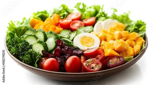 Fototapeta Food, Cobb Salad, on White Background, Photo Realistic, Wallpaper, Cover and Screen for Smartphone, PC, Laptop, 9:16 and 16:9 Format