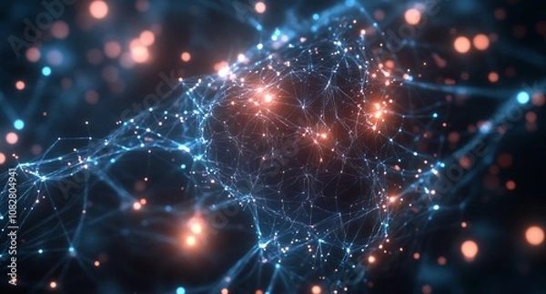 Fototapeta Abstract Neural Network Background with Glowing Connections, AI generated illustration