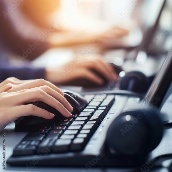 Fototapeta Professional Typing in Modern Customer Service Environment