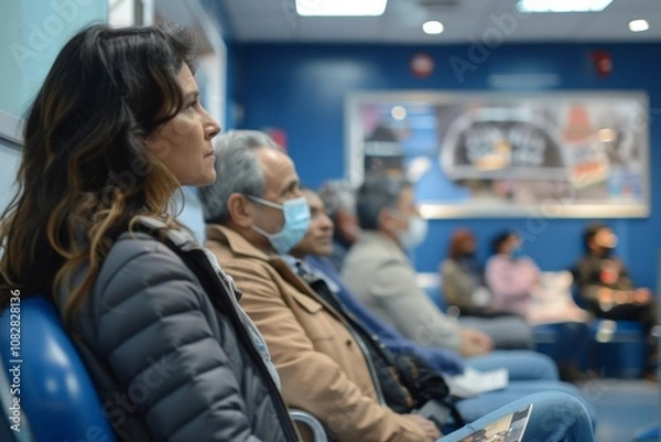 Obraz Anxious Patients in a Dental Waiting Room with Magazines