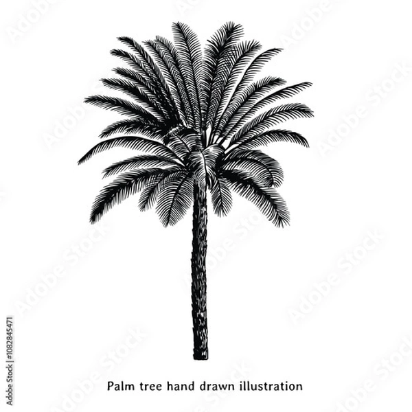 Fototapeta Palm tree illustration. Palm tree hand drawn illustration. Vintage palm tree drawing