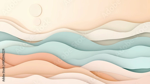 Fototapeta A soft and subtle abstract paper craft background with layers of paper in natural hues, creating a serene and calming effect. Serene. Illustration