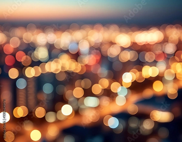 Fototapeta Abstract Bokeh of City Lights at Night with Warm and Cool Tones