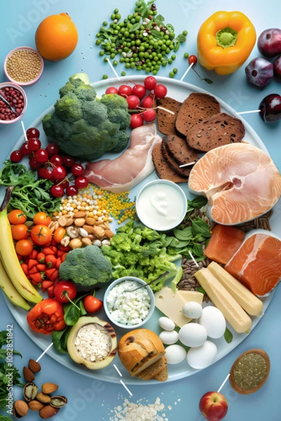 Fototapeta Understanding Nutrients in Our Food: A Comprehensive Visual Guide to Balanced Diet