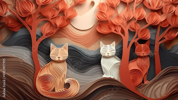 Fototapeta colorful cat wallpaper, colorful cat background, colorful cat pattern, colorful cat pattern wallpaper