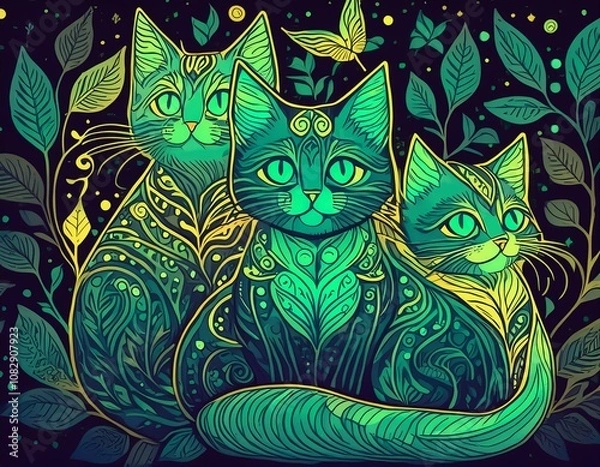 Fototapeta colorful cat wallpaper, colorful cat background, colorful cat pattern, colorful cat pattern wallpaper