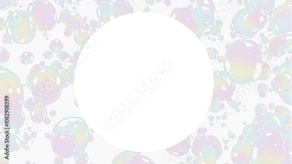 Fototapeta Whimsical white circle with soap bubbles and rainbows