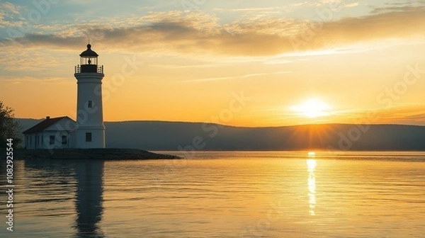 Obraz Lighthouse at Lake, Lake at sunrise