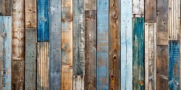 Fototapeta Vertical Wooden Plank Wall With Blue And Brown Hues, Texture, Background , wood, rustic