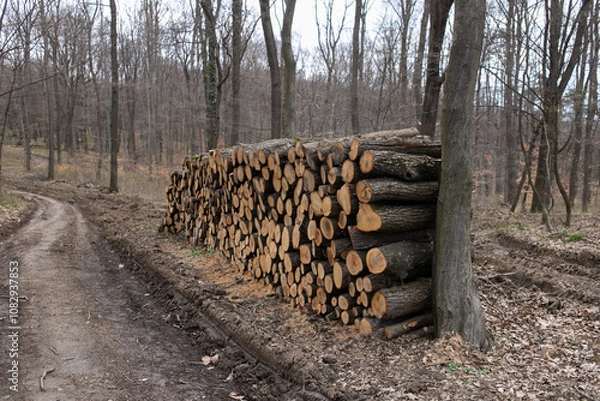 Fototapeta felling of the forest, wood for fireplace