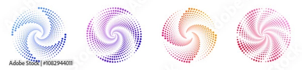 Obraz Set of colored halftone dotted circles. Vector illustration of abstract colored gradient spiral circles with dots isolated on white background. Cycle emblem. Poster. Banner.