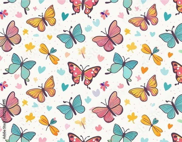Fototapeta Colorful Butterfly Pattern on white background
