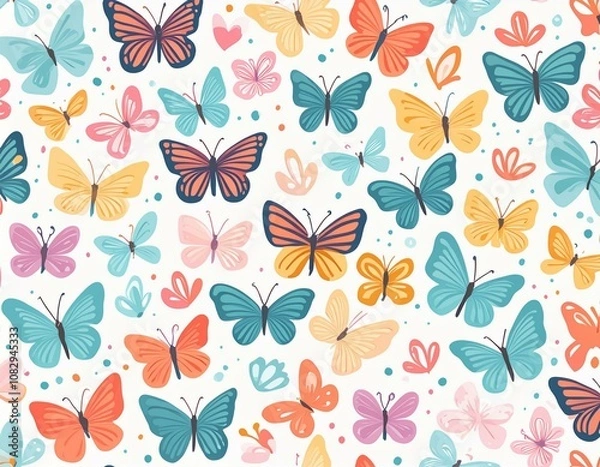 Fototapeta Colorful Butterfly Pattern on white background