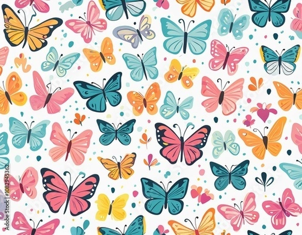 Fototapeta Colorful Butterfly Pattern on white background