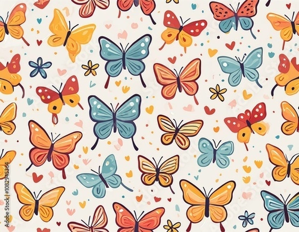 Fototapeta Colorful Butterfly Pattern on white background