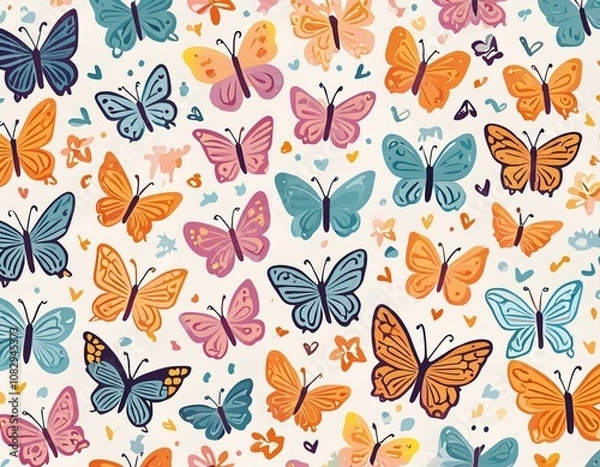 Fototapeta Colorful Butterfly Pattern on white background