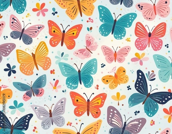 Obraz Colorful Butterfly Pattern on white background