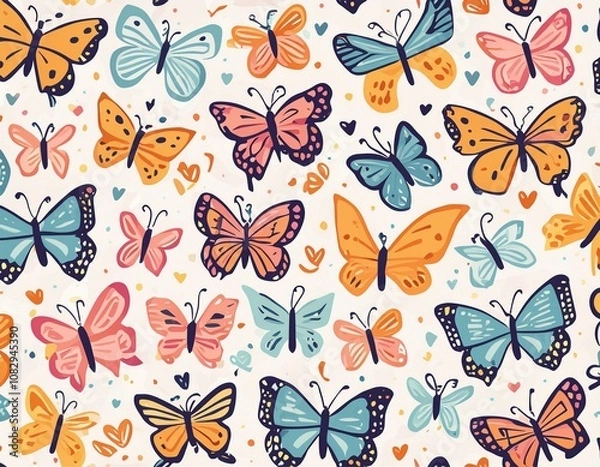 Fototapeta Colorful Butterfly Pattern on white background
