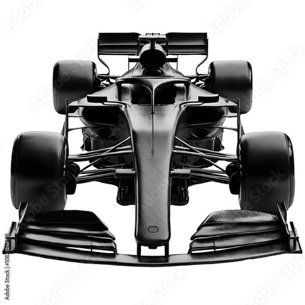 Fototapeta Formula 1 car black carbon car render, front view of the car isolated on a transparent background.