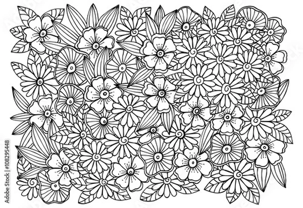 Obraz Magical adult coloring page with flowers and leaves