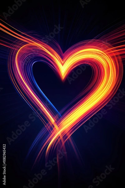 Fototapeta Heart-shaped neon glow with motion blur