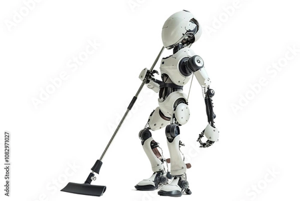 Fototapeta A robot is cleaning a floor with a broom