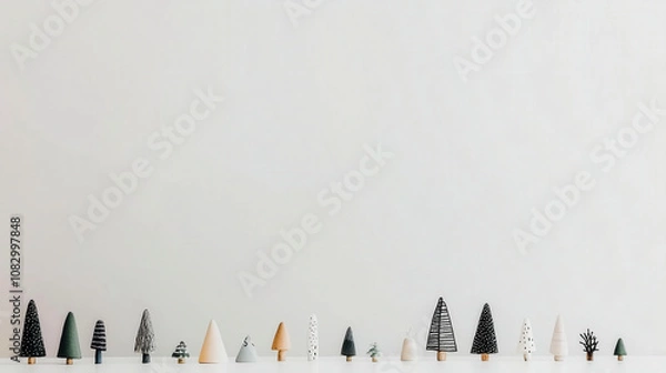 Obraz artful handmade christmas trees on light background, christmas card