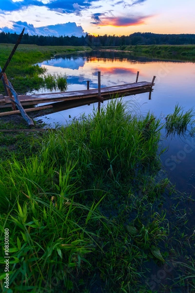 Obraz lake sunset, bridge